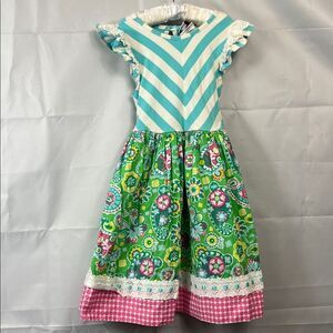 Counting Daisies Blue and white stripe top pink and green floral skirt dress 6X